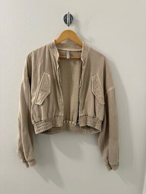 Zara Cropped Bomber Jacket - Taupe